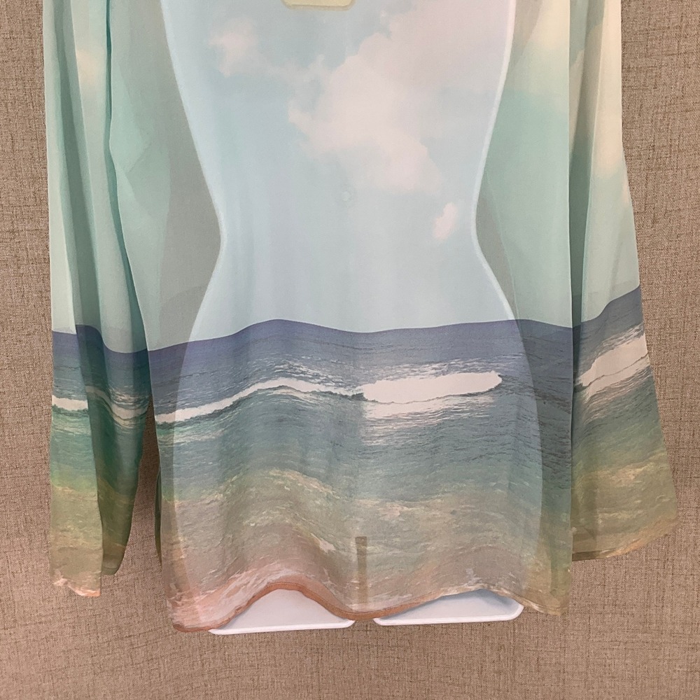 Tommy Bahama Water's Edge Blouse Sz M Blue Silk Chiffon Ocean Beach Coastal NEW - Picture 7 of 14